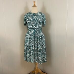 Vintage Teal Floral Midi Dress Women’s XL Short Sleeve A-Line